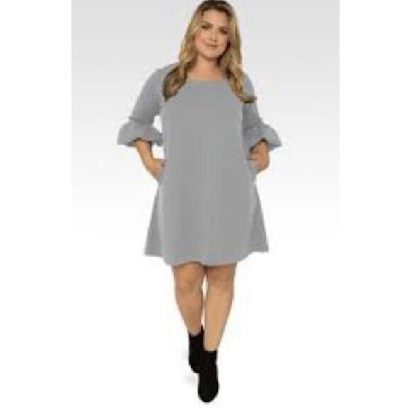 Standards & Practices Boho Dress •3X• Plus Size Grey Crepe Balloon Sleeve NWT! - Picture 1 of 11